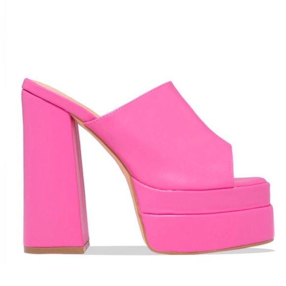 !! NEW !! Platform Block Heel Mules in Pink - Picture 2 of 9
